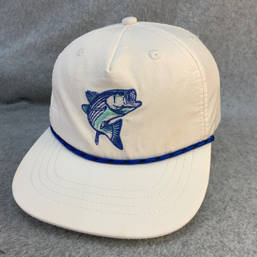 Bass Fish Kids White Cash & Co Hat Embroidered Rope Snapback M/L
